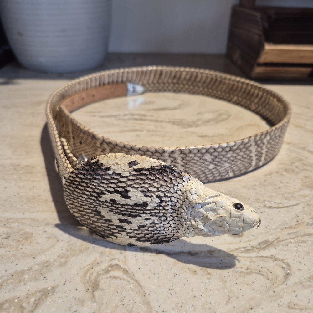 Real Cobra Snake Pattern Belt with Snake Head Buckle